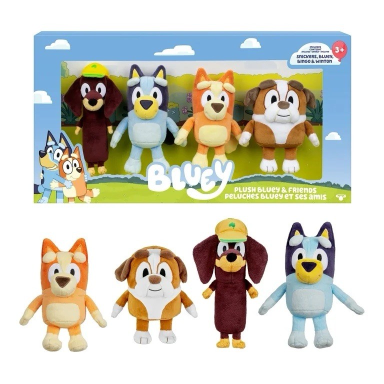 Bluey & Friends Snickers Bluey Bingo & Winton 7-Inch Plush 4-Pack