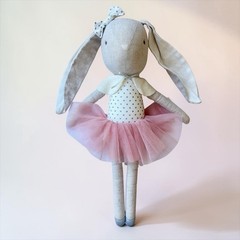 Alimrose Blair Bunny Ballerina Soft Linen Blush Ballerina Heirloom Toy 16”