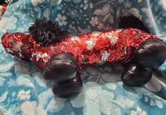 Reversible Sequin Dachshund Dog Plush, Red/Silver, Heart, Small 6-14 in