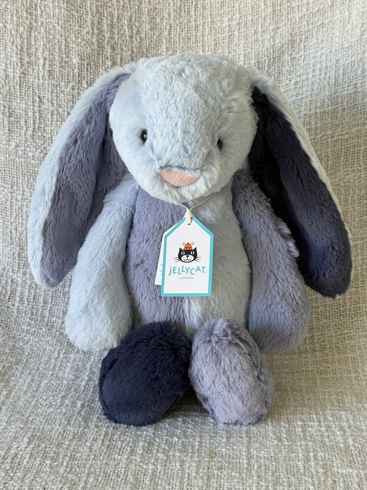 100% Authentic Jellycat Puddlesea Bashful Bunny BNWT Genuine Patchwork Blue