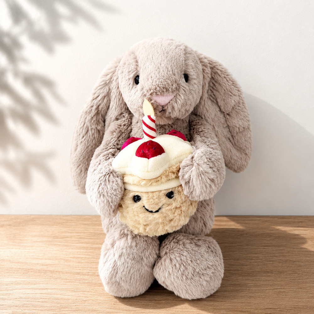 Cute Birthday Rabbit Plush Toy with Cupcake 21cm Super Soft Stuffed Animal Gift