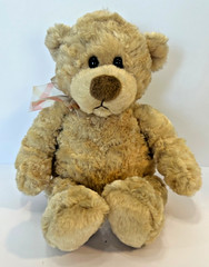 Gund Manny Teddy Bear Beige Bear With Orange Checkered Bow-Preowned – 14 Inches