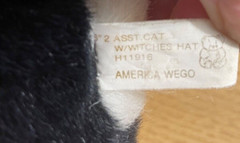 Vintage America Wego Black Cat Plush w Witches Hat Halloween 6 in Stuffed Animal