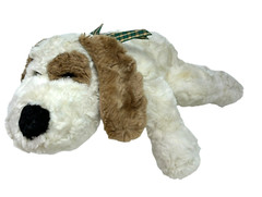 WALMART Off-White Cream Brown Puppy Dog Eye Spot 15″ Plush Bow Floppy Lying Down