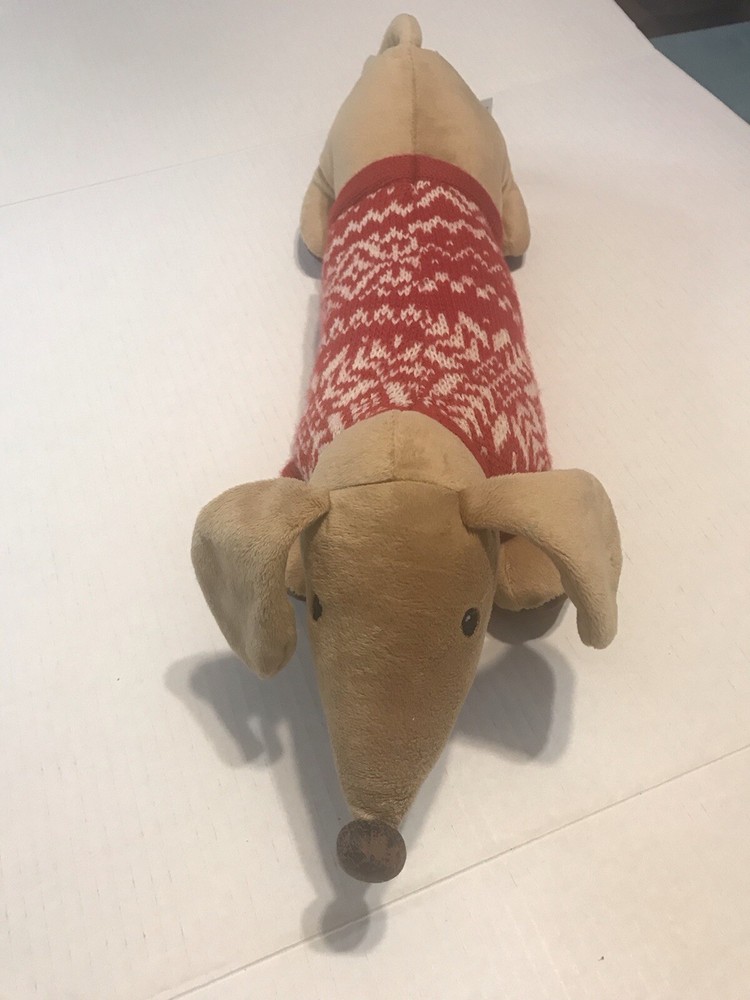 PIER 1 Imports Brown DACHSHUND Weiner Dog Red Sweater Christmas Stuffed Toy