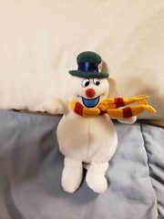 Gemmy Plush Frosty The Snowman Stuffed Beanbag White Yellow Red Scarf 7″