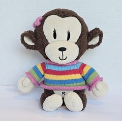 The Children’s Place Brown Monkey Plush Girl Striped Sweater Pink Bow TCP 9″