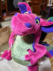 2001 Manhattan Toy Co Dragon Stuffed Animal Pink Purple Wings 9″