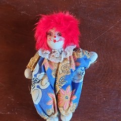 Small Plush Doll w/ Red Hair, Blue Floral Outfit, Barcode Tag Made in China