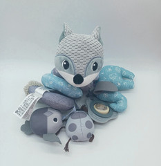 Sozzy Plush Baby Toy Hanging Fox Stroller Activity Spiral Blue Gray Boy