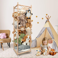 Stuffed Animal Storage Zoo with Wheels, 64″ Wooden Large Stuff Animals Plushies