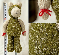 Handmade Knitted Teddy Bear Plush Stuffed Animal Toy Green Hooded Costume 12″