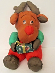 Vtg T.L. Toys Christmas Moose With Package 15″ Plush 1993 Puffalump STyle