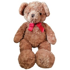 Teddy Bear Plush Brown Wavy Hair With Red Bow And Bean Bag Bottom 20″