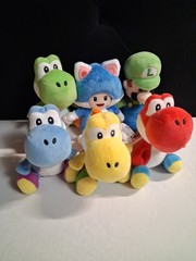 6x Super Mario Bros Plush Lot Green Blue Red Yellow Yoshi Wii Cat Toad Luigi
