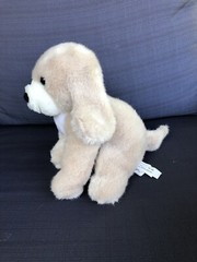 1992 Ganz Terra Nova Dog Puppy Plush BARKING SOUND Beige White Sitting 9” G613