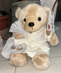 GANZ Small Get Well Bear Stuffed Animal Beige Plush Toy with Cream Robe NWT