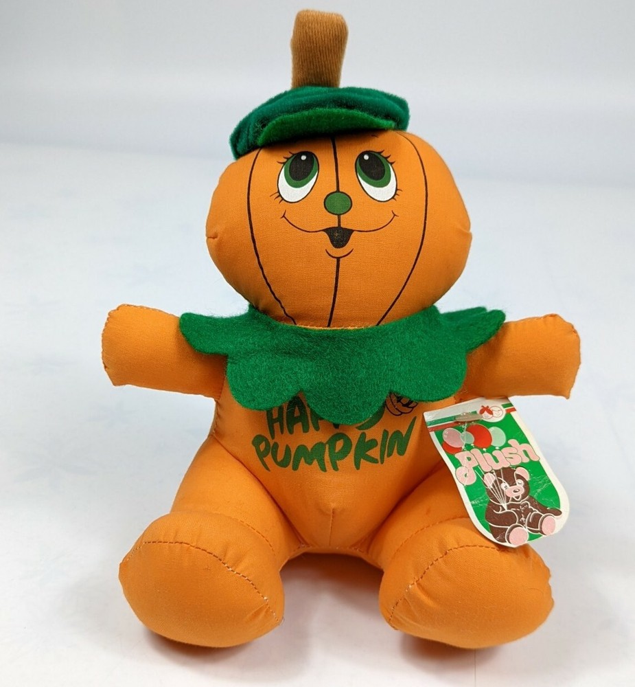 Vintage Halloween Plush Happy Pumpkin Fabric Stuffed 90s Toy YDC Plush 1991 Tag