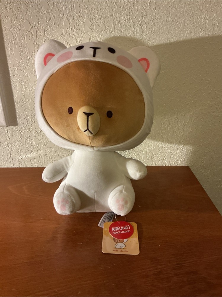 NEW 14″ inch Milk Mocha Bear Plush Mocha wears Milk Costume NWT Round1 Exclusive