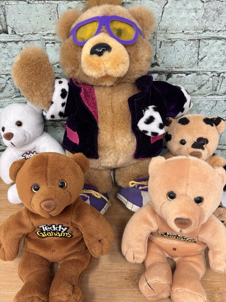 5- Teddy Grahams 7″ Plushies Set of 4, And Rockstar Teddy Honey Bear Plush