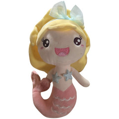 Mermaid Plush Doll Pink Tail Yellow Hair Hanging Loop Small 6-14 in