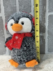 Unknown Brand 9 Inch Penguin Plush Red Scarf Ear Muffs Soft Clean