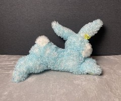Walmart Curly Blue Bunny Plush 18”L Laying Floppy Easter Rabbit Carrot Bow Toy