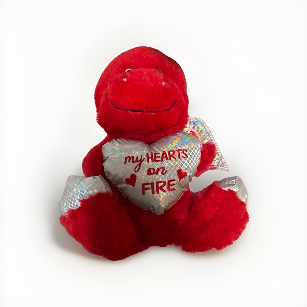 MTY Devil Dragon Valentine Plush Red Winged 11 Inch Stuffed Animal Heart on Fire