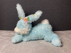 Walmart Curly Blue Bunny Plush 18”L Laying Floppy Easter Rabbit Carrot Bow Toy