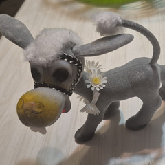 Handmade Gray Dog Plush Stuffed Animal w/ Daisy Collar, Small 6-14 in