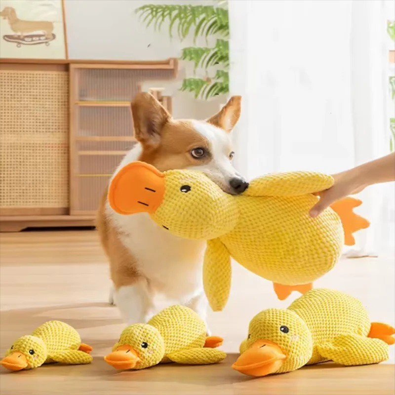Interactive Dog Plush Duck Toy Squeaky Chew Puppy Toy Boredom Relief Pet Yellow
