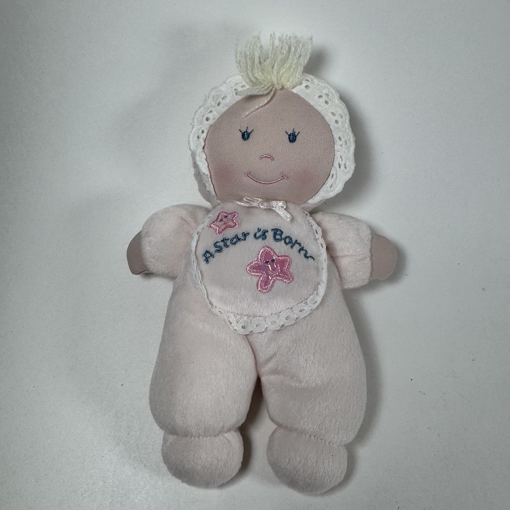 Plush Baby Doll 7.5″ A Star Is Born Bib Bonnet Light Pink Blonde Hair Stuffed