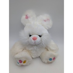 White Rabbit Plush 13 Inch Bunny Multicolor Foot Pads Circles Stuffed Animal Toy