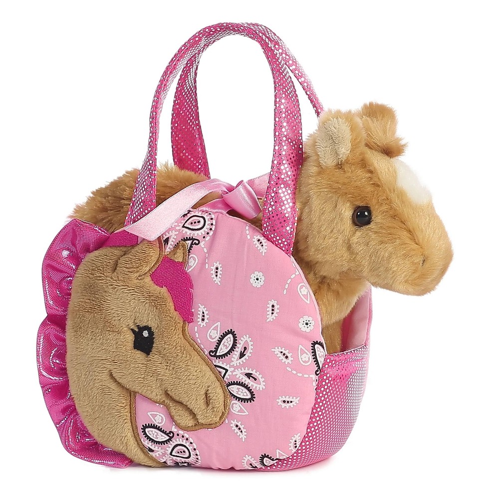 Pink Animal Carrier Plush Toy with Removable Pony for Kids 3 Years and Up