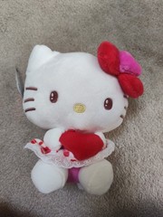 Sanrio Hello Kitty Plush Toy with Heart and Bow Red White Soft Stuffed Animal