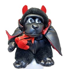 Gorilla Black Red Devil Plush Stuffed Animal Face Side Eye