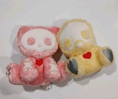 Rare Skelanimals Pink “Kit” The Cat Plush With Heart & “Quackee” The Duck Lot