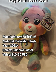 Basic Fun Care Bears Togetherness Bear Rainbow Pastel Plush, Small, With Tags
