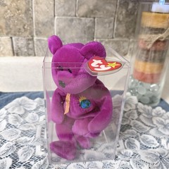 Ty Purple Bear Beanie Baby Plush Small World Earth Sun Logo Stuffed Toy