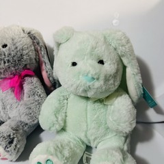 Gray & Teal Bunny Plush Stuffed Animal Bow Ribbon- Easter- Bunnies -Set Of 2
