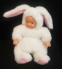 Anne Geddes Plush Baby w/Dimples in White Easter Bunny Costume, 1997, 8″