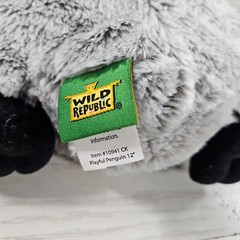 Wild Republic Playful Penguin Plush Stuffed Animal Gray White Black Plump 11″
