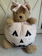 Pink Halloween Teddy Bear Jack-O’-Lantern Plush Pillow Sequin Pumpkin Decor