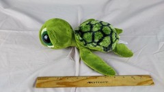 Vintage Aurora Green Sea Turtle Plush Stuffed Animal Plush Big Eyes 10″
