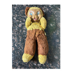 Vintage Rubber Face Plush Doll Rushton Style 1950s 1960s Yellow Brown Kitsch Toy