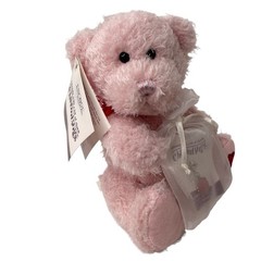 Charmlings Bear Plush Stuffed Animal Pink 6” January Red Carnation Charm