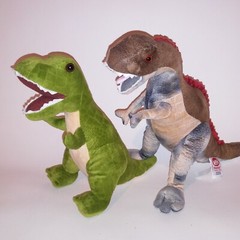 Set of 2 Dinosaur Plush Stuffed Animal Brown Green Kids Toys Pretend Play