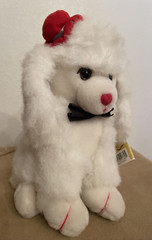 Vintage Goffa Plush Handsome Sitting White Dog Puppy Red Heart Nose Hat Bow