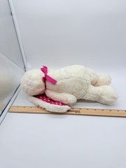 World’s Softest Plush Bunny Stuffed Animal Pinkish Red Fabric Heart Ears Bow 15”
