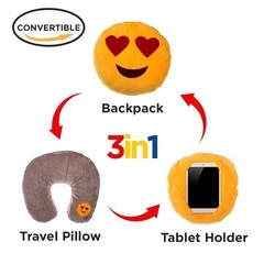 3-in-1 Heart Eye Emoji Pillow–Convertible Travel Pillow & iPad Holder Gift Kids